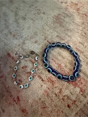 Evil Eye Beaded Necklace and Bracelet Set - Blue